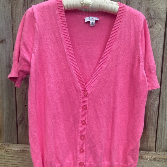 Denim & Co cotton blend pink cardigan - Picture 1 of 7